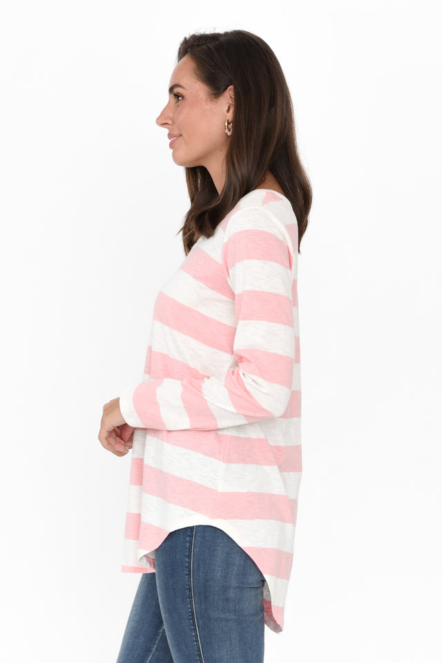 Megan Pink Stripe Cotton Long Sleeve Top image 4