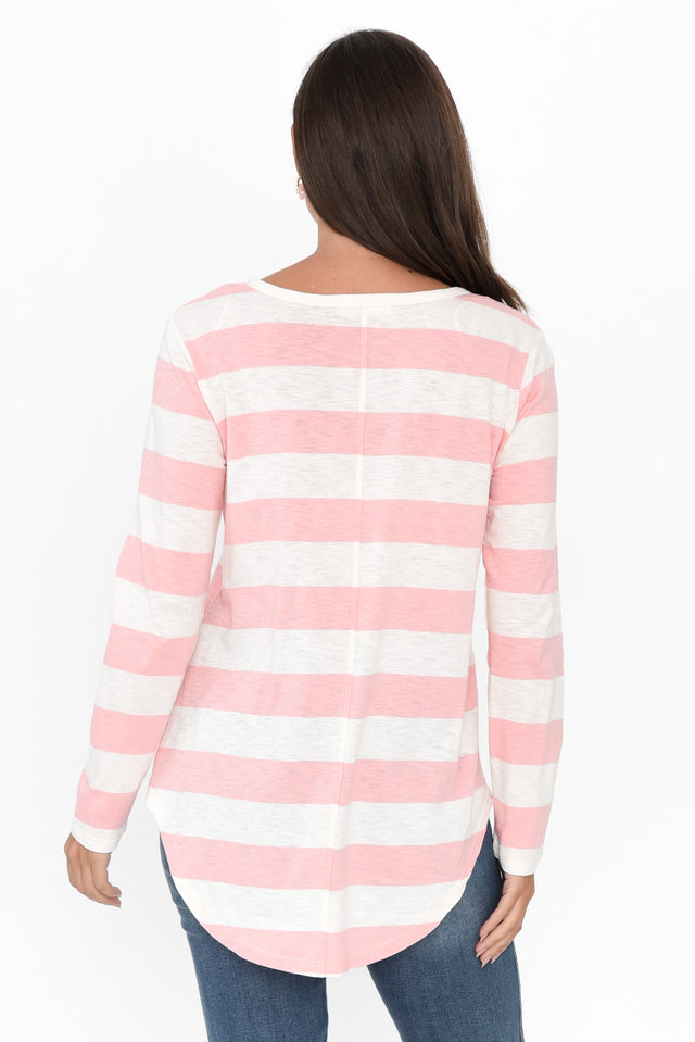 Megan Pink Stripe Cotton Long Sleeve Top image 5