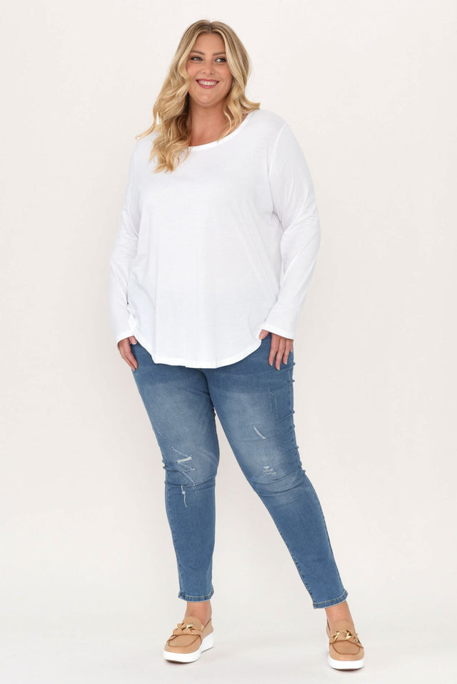 Megan White Cotton Long Sleeve Top,Blonde model,alt text|model:Caitlin image 10