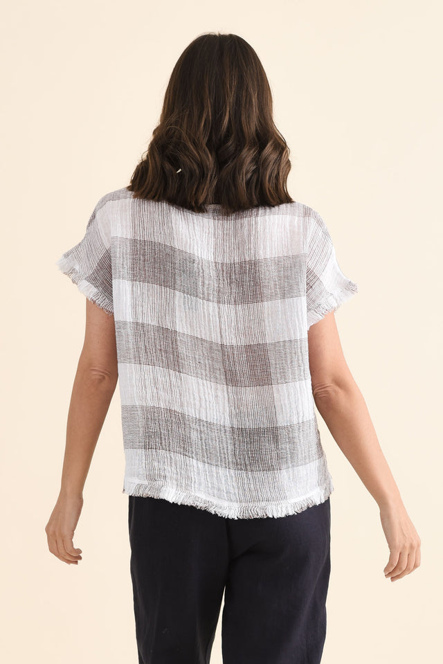 Meggie Taupe Check Linen Top image 4