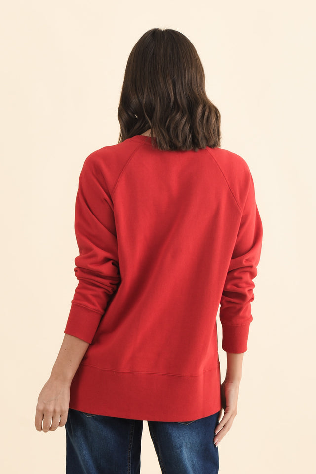 Melbourne Red Cotton Crewneck Sweatshirt,Brunette model,alt text|model:MJ image 4