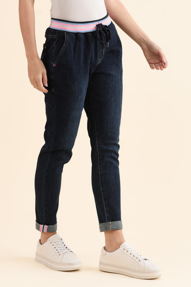 Melody Indigo Drawstring Jeans,Side,Brunette model,alt text|model:MJ image 4