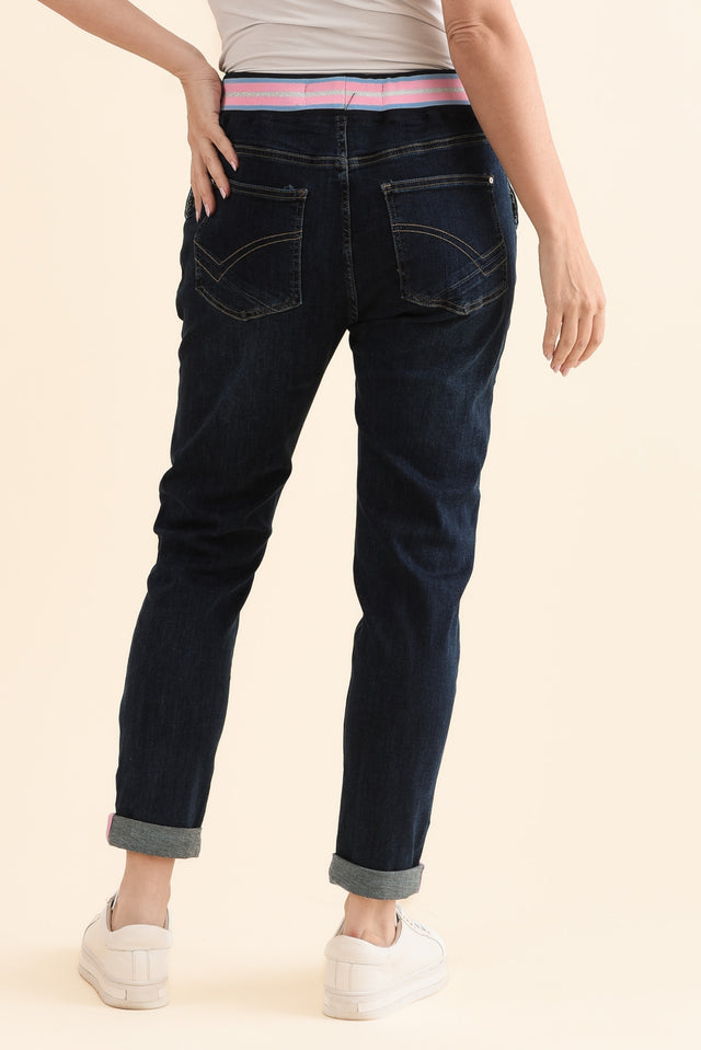 Melody Indigo Drawstring Jeans,Back,Brunette model,alt text|model:MJ image 5
