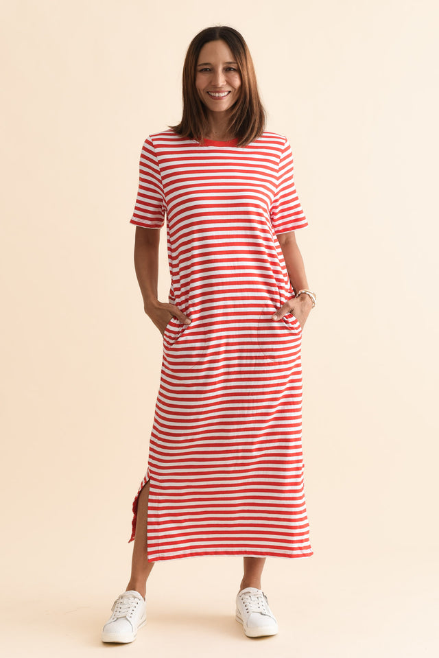 Merry Orange Stripe Cotton Tee Dress,Full Body,Brunette model,alt text|model:Cara image 6