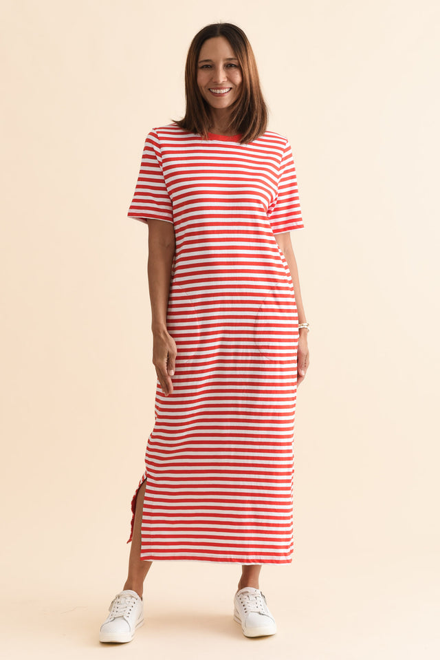 Merry Orange Stripe Cotton Tee Dress,Full Body,Brunette model,alt text|model:Cara image 2