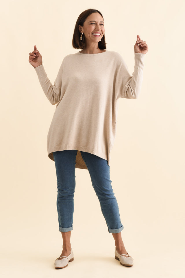Meryl Beige Wool Blend Drape Jumper,Brunette model,alt text|model:Cara image 7