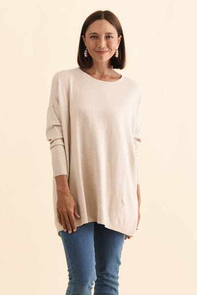Meryl Beige Wool Blend Drape Jumper,Brunette model,alt text|model:Cara