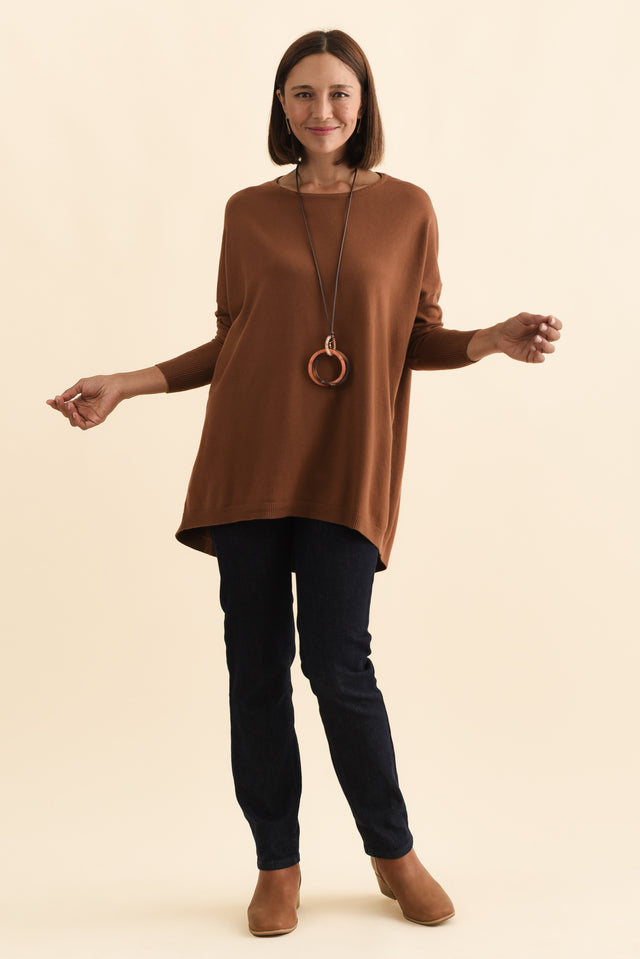 Meryl Chocolate Wool Blend Drape Jumper,Brunette model,alt text|model:Cara image 12