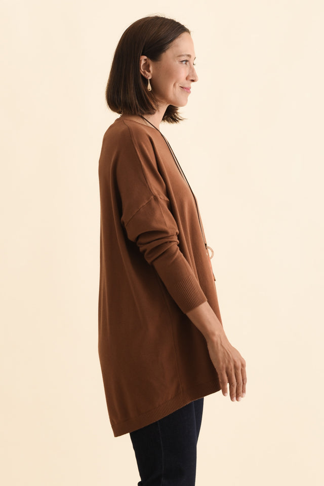 Meryl Chocolate Wool Blend Drape Jumper,Brunette model,alt text|model:Cara image 9