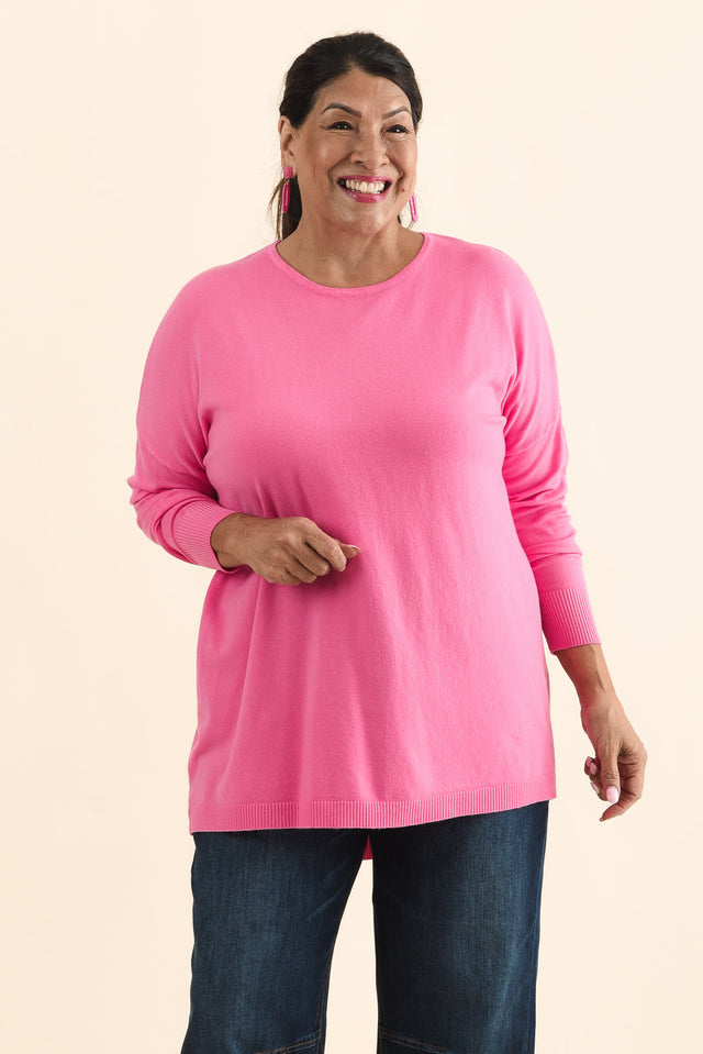 Meryl Hot Pink Wool Blend Drape Jumper,Brunette model,alt text|model:Pilita image 9
