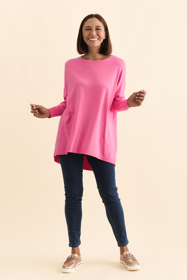 Meryl Hot Pink Wool Blend Drape Jumper,Brunette model,alt text|model:Cara image 8