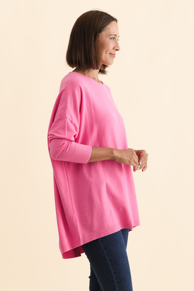 Meryl Hot Pink Wool Blend Drape Jumper,Brunette model,alt text|model:Cara image 5