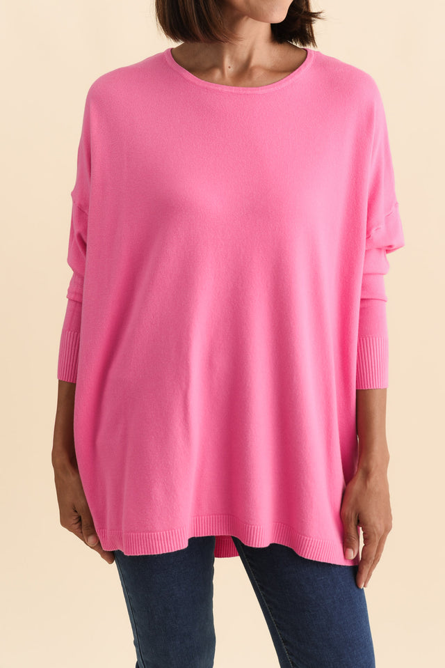 Meryl Hot Pink Wool Blend Drape Jumper,Brunette model,alt text|model:Cara image 7