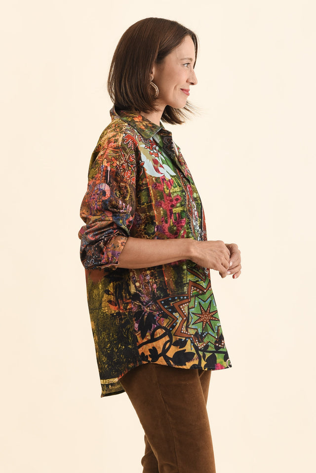 Meyer Green Abstract Cotton Shirt,Brunette model,alt text|model:Cara image 5