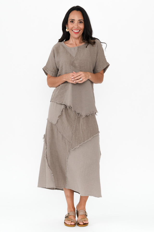 Mikena Taupe Linen Asymmetric Top banner image