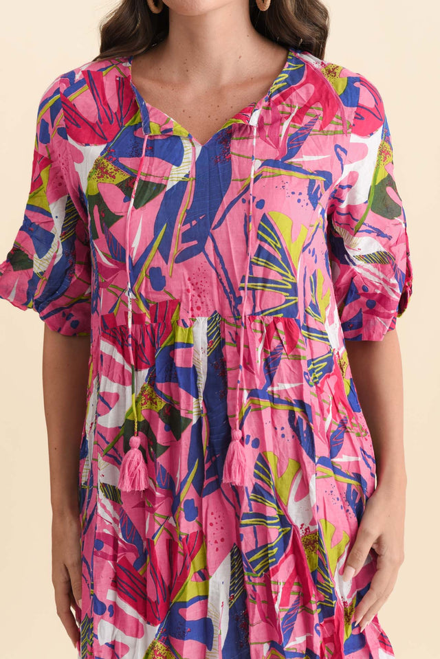 Mila Fuchsia Leaf Crinkle Cotton Dress image 6