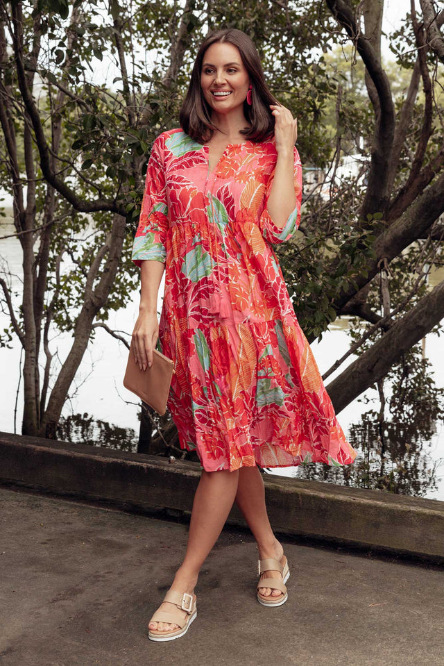 Milana Fuchsia Tropical Crinkle Cotton Dress