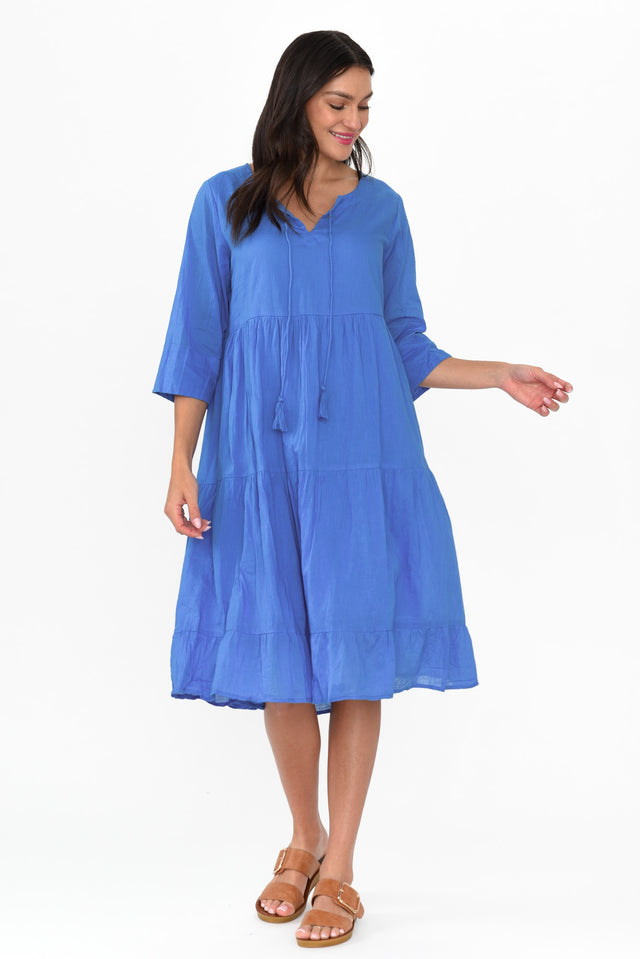Milana Azure Blue Crinkle Cotton Dress image 4