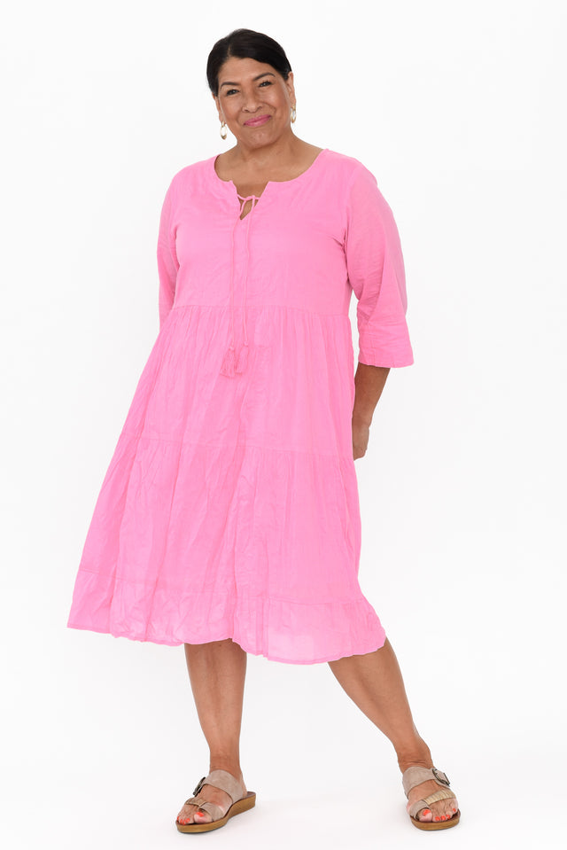 Milana Bright Pink Crinkle Cotton Dress image 12