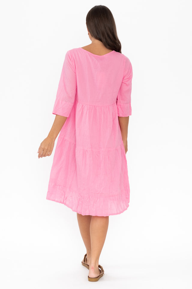 Milana Bright Pink Crinkle Cotton Dress thumbnail 7