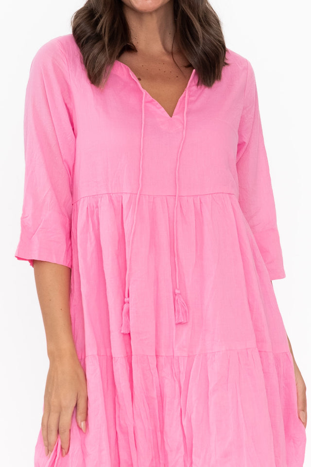 Milana Bright Pink Crinkle Cotton Dress
