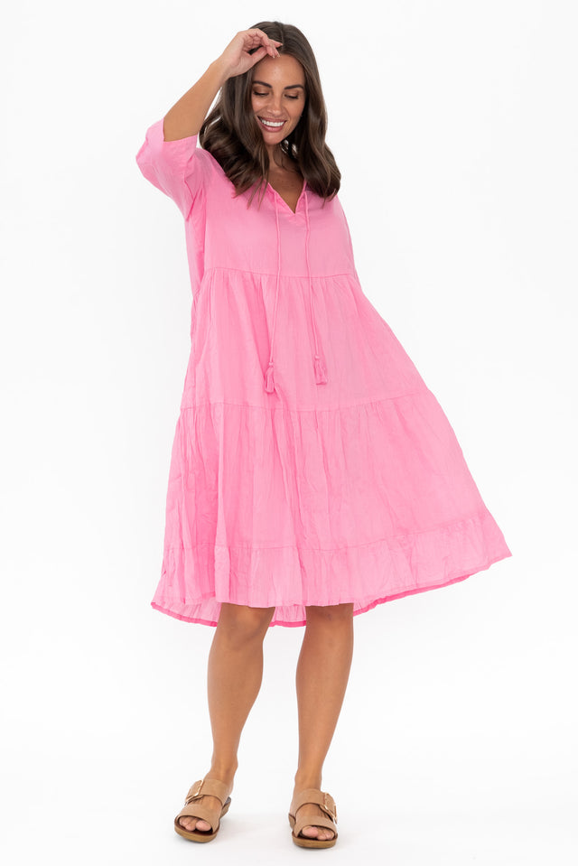 Milana Bright Pink Crinkle Cotton Dress image 1