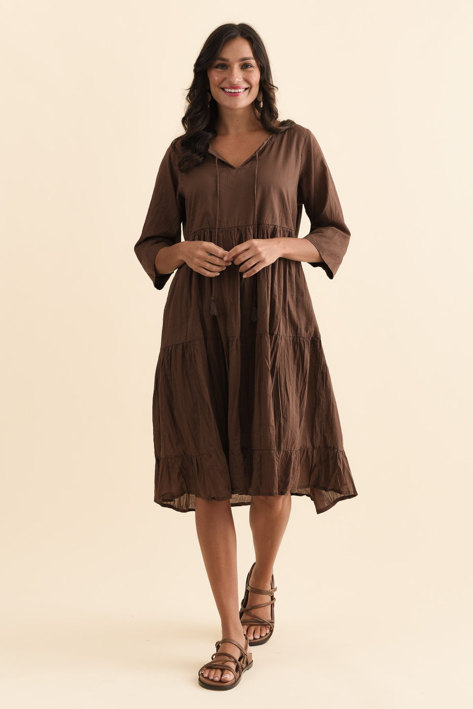 Milana Chocolate Crinkle Cotton Dress