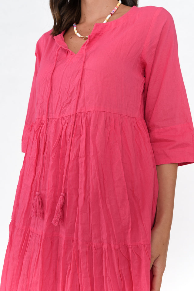 Milana Hot Pink Crinkle Cotton Dress thumbnail 6