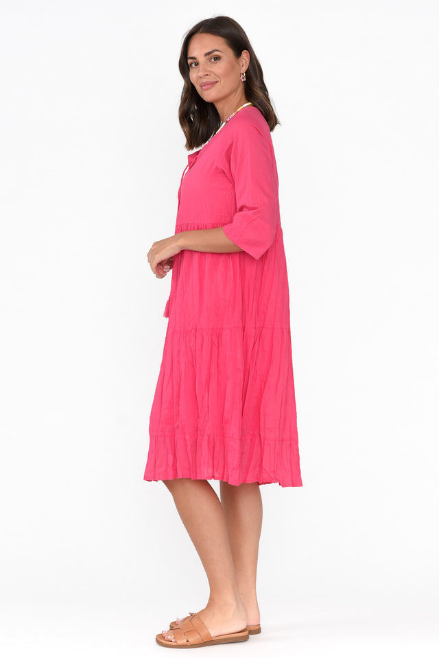 Milana Hot Pink Crinkle Cotton Dress thumbnail 4