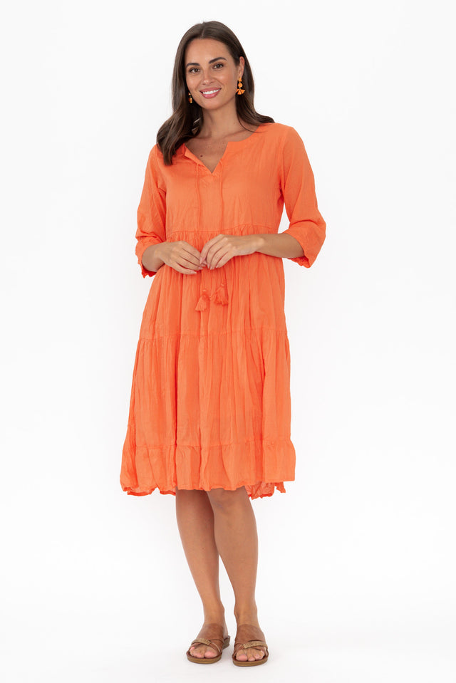 Milana Orange Crinkle Cotton Dress - Blue Bungalow