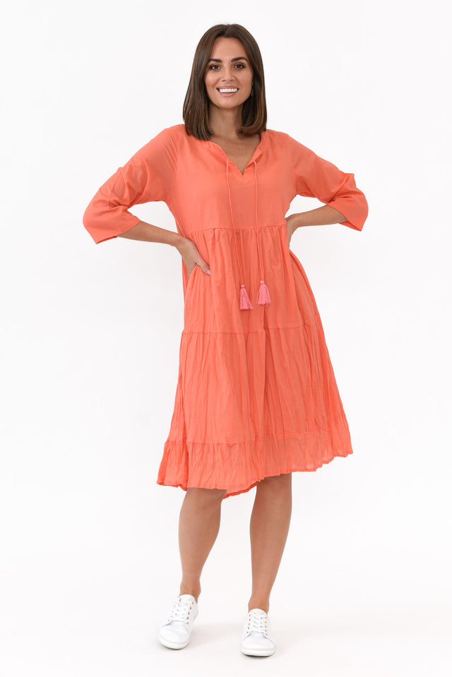 Milana Peach Crinkle Cotton Dress image 8