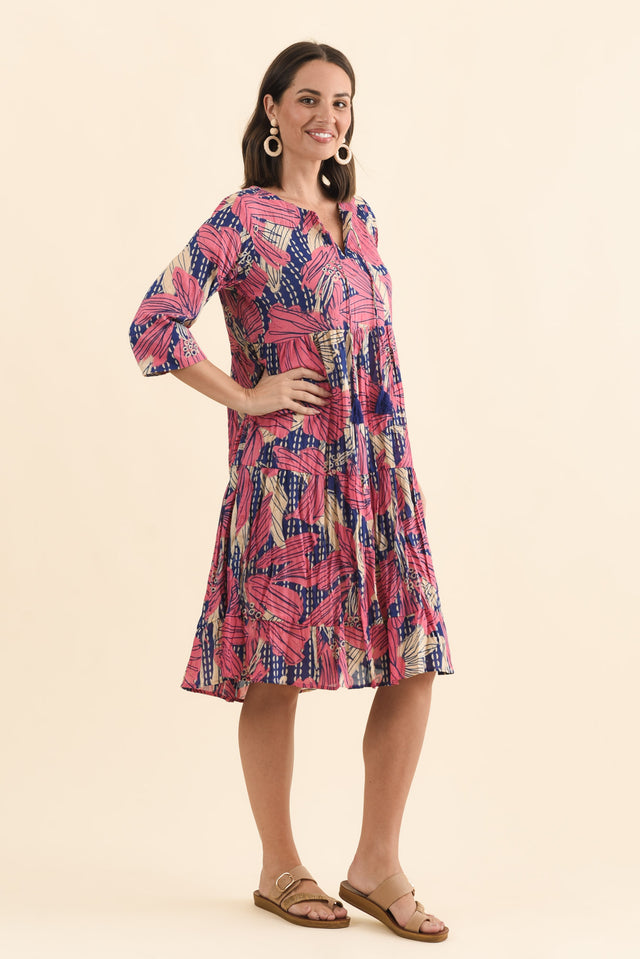 Milana Pink Lily Crinkle Cotton Dress,Brunette model,alt text|model:MJ image 4