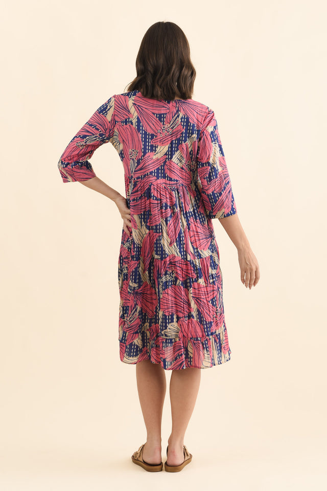 Milana Pink Lily Crinkle Cotton Dress,Brunette model,alt text|model:MJ image 5