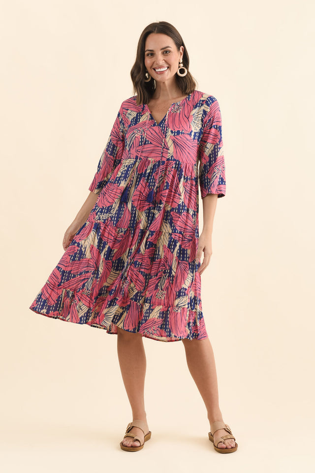 Milana Pink Lily Crinkle Cotton Dress,Brunette model,alt text|model:MJ image 7