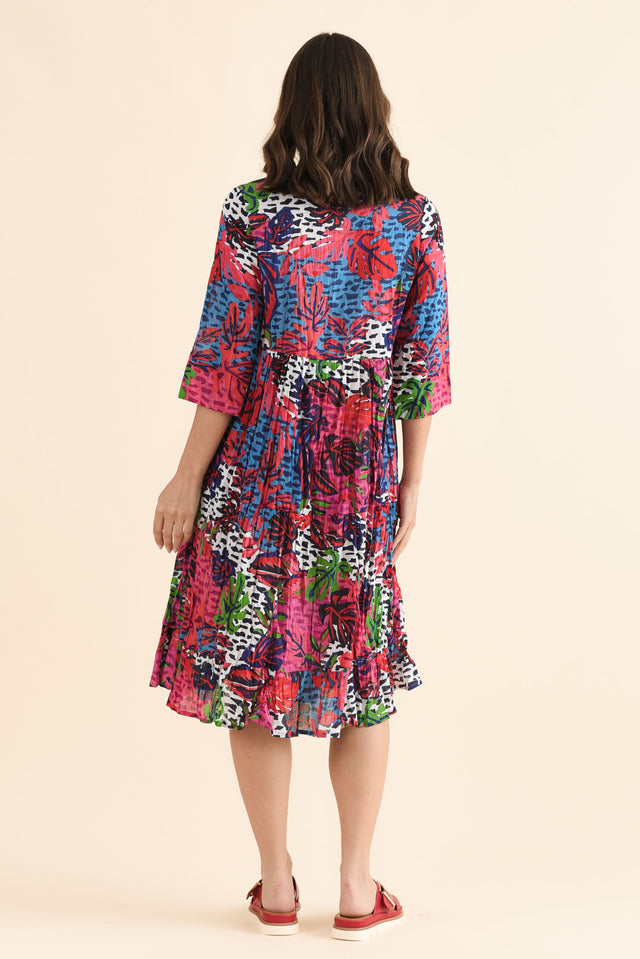 Milana Purple Leaf Crinkle Cotton Dress,Back,Brunette model,alt text|model:MJ image 4