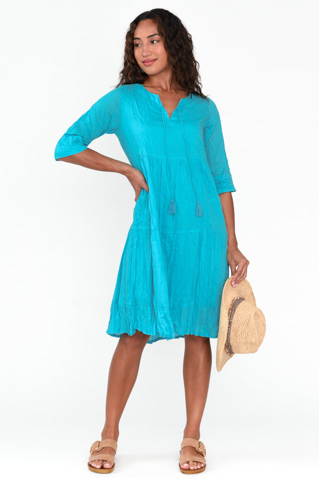 Milana Sky Blue Crinkle Cotton Dress image 1