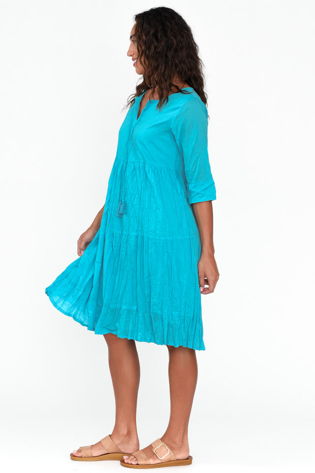 Milana Sky Blue Crinkle Cotton Dress image 4
