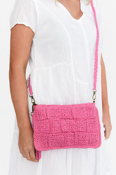Milani Hot Pink Straw Shoulder Bag