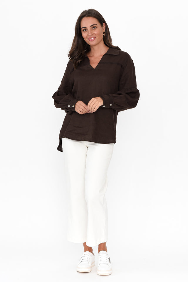 Milicent Chocolate Linen Collared Shirt image 3
