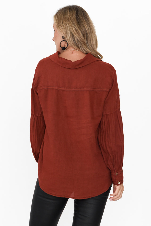 Milicent Maroon Linen Collared Shirt