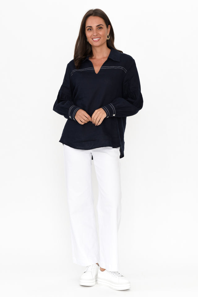 Milicent Navy Linen Collared Shirt image 8