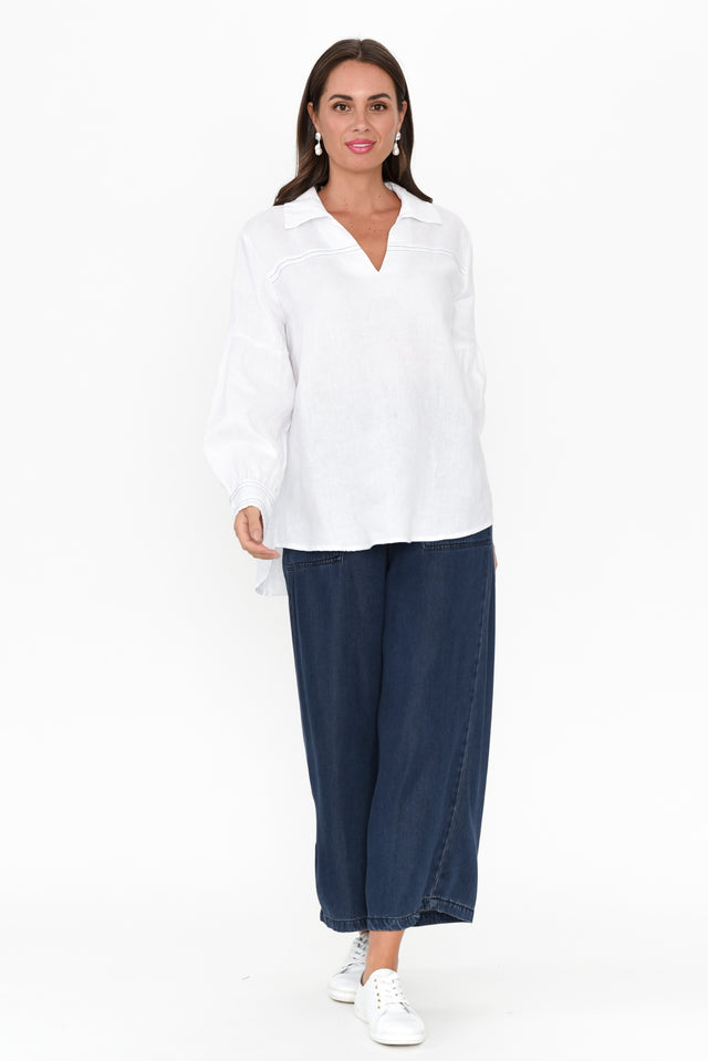 Milicent White Linen Collared Shirt image 7