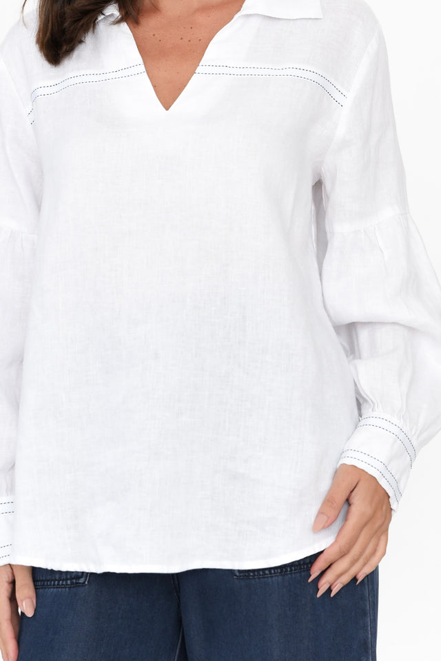 Milicent White Linen Collared Shirt