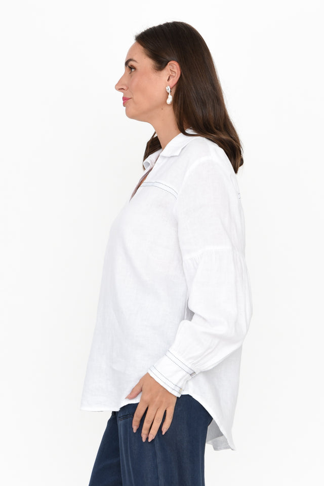 Milicent White Linen Collared Shirt image 4