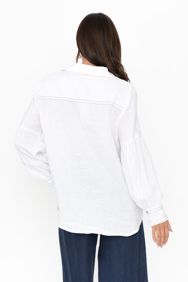 Milicent White Linen Collared Shirt image 5