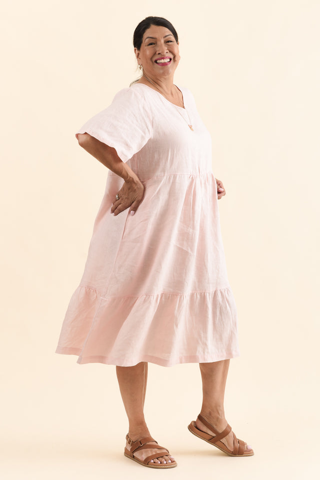 Miller Blush Linen Tiered Dress,Side,Brunette model,alt text|model:Pilita image 11