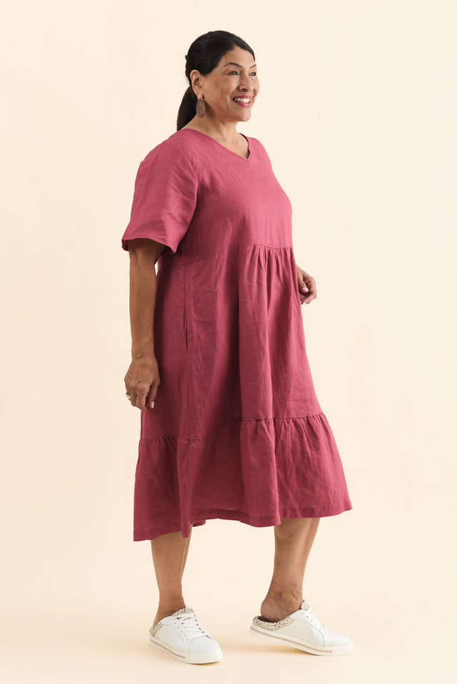 Miller Pink Linen Tiered Dress,Side,Brunette model,alt text|model:Pilita image 10
