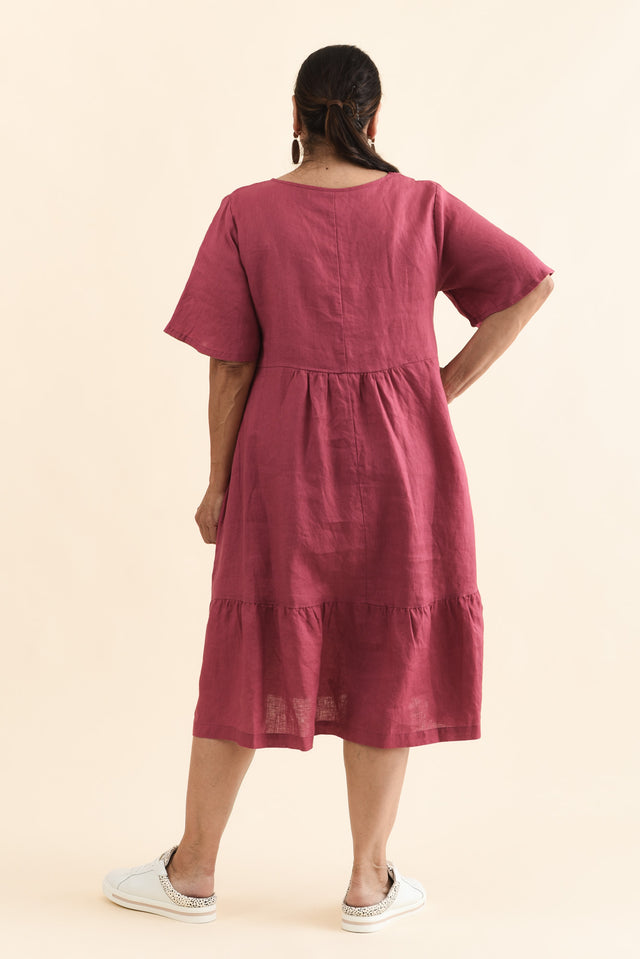 Miller Pink Linen Tiered Dress,Back,Brunette model,alt text|model:Pilita image 11