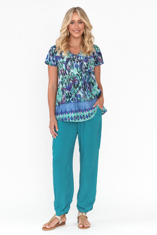 Milly Teal Ruched Hem Pants thumbnail 3