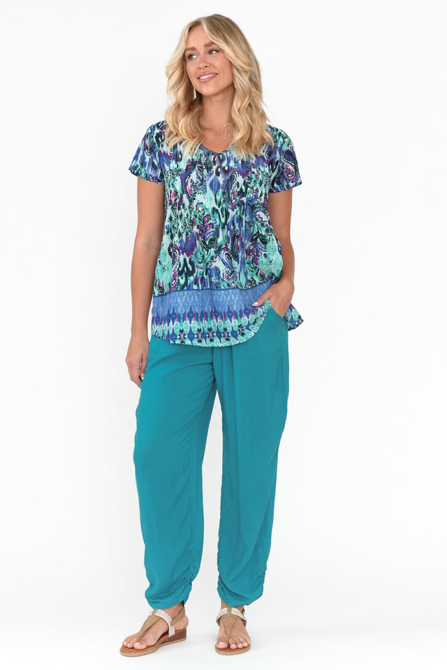 Milly Teal Ruched Hem Pants thumbnail 7